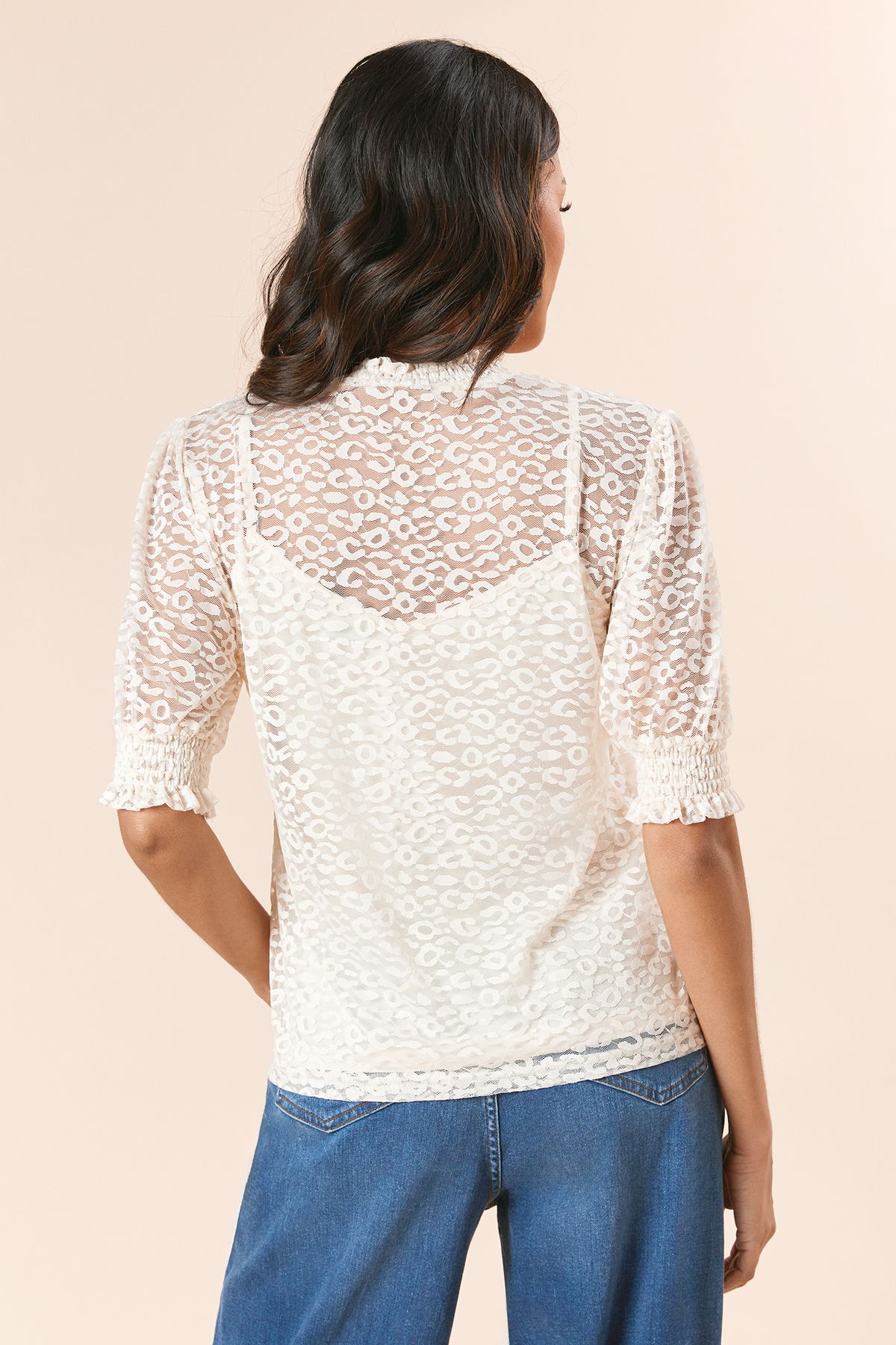 Dorothy Perkins Half Sleeve Leopard Lace Blouse Ivory image 4