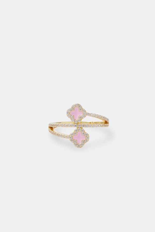 Cernucci Gold Plated 925 15mm Pink Enamel Motif Twist Ring