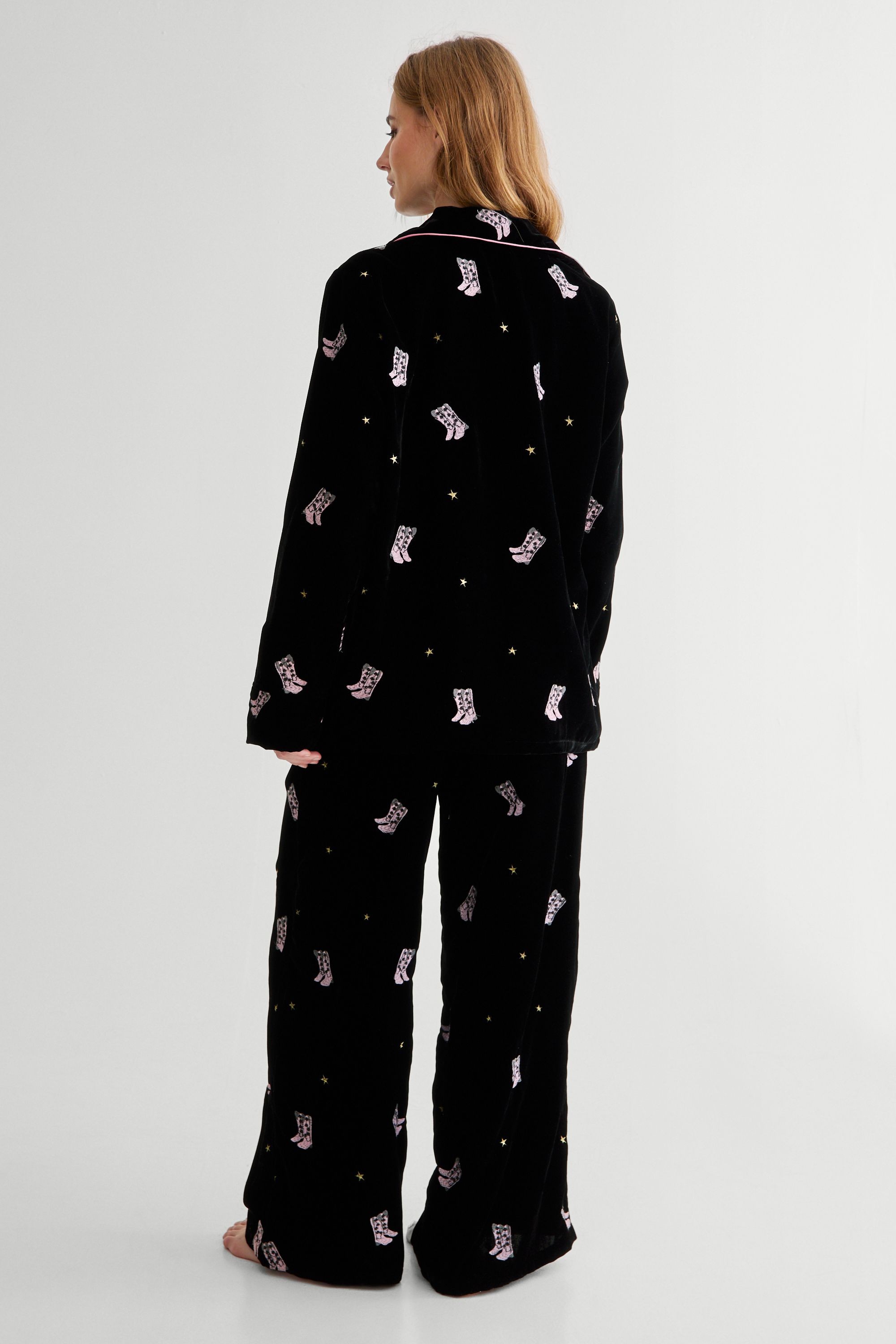 NastyGal Velvet Embroidered Cowboy Boot & Star 3pc Trouser Set Black image 4