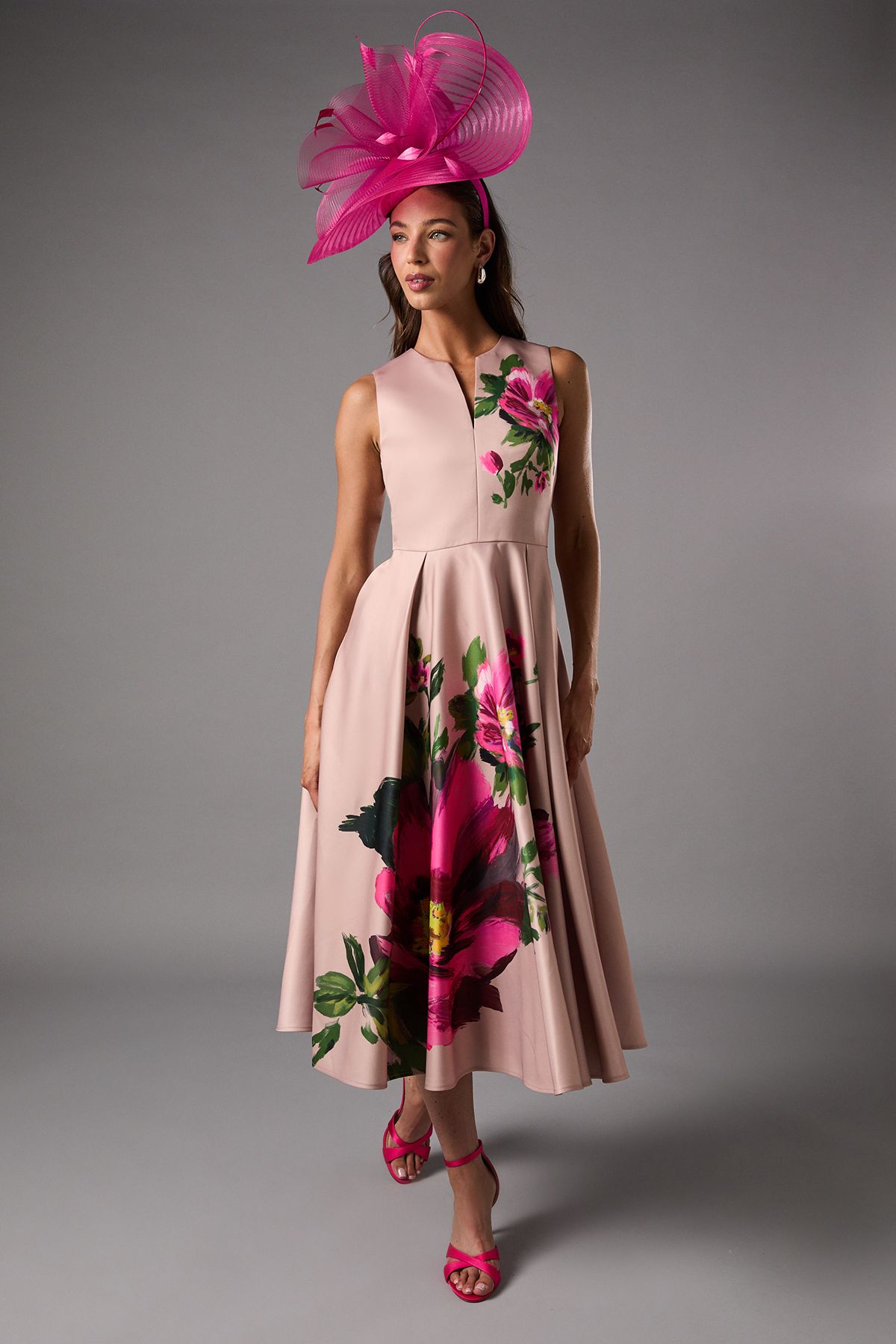 Coast Notch Neck Placement Print Midi Dress Blush