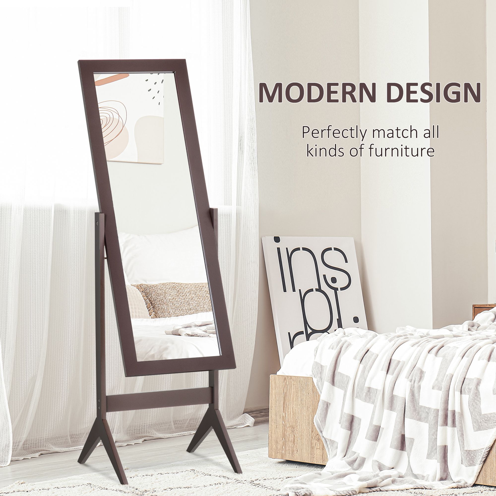 HOMCOM Dressing Mirror Freestanding Tall Adjustable Angle White 148x47cm Bedroom image 6