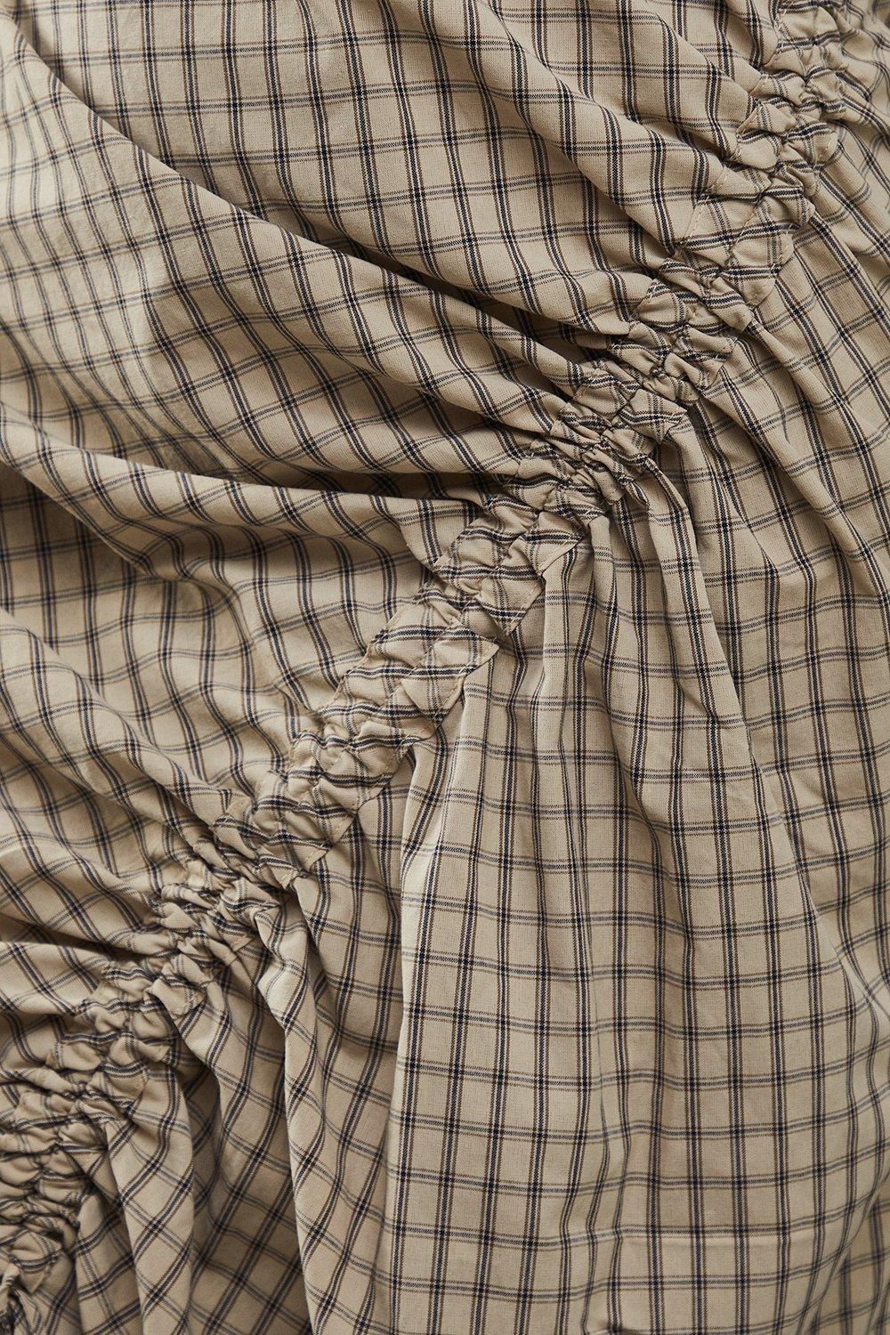 Warehouse Check Batwing Channel Detail Midi Dress Beige image 5