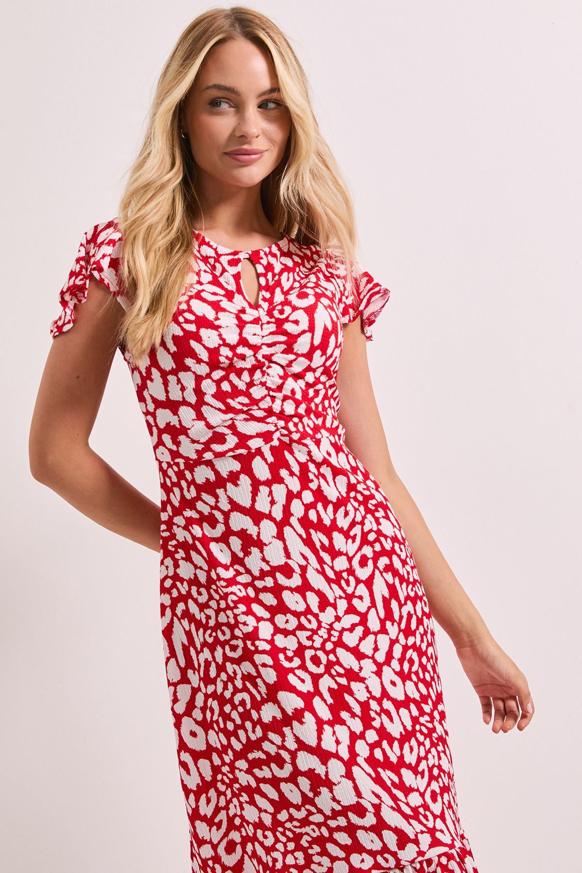 Dorothy Perkins Red Leopard Ruched Front Keyhole Jersey Midaxi Dress Red image 4