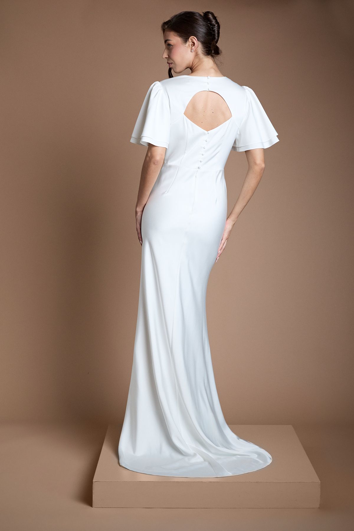 Oasis Deep V Fluted Sleeve Maxi Wedding Dress Ivory image 3