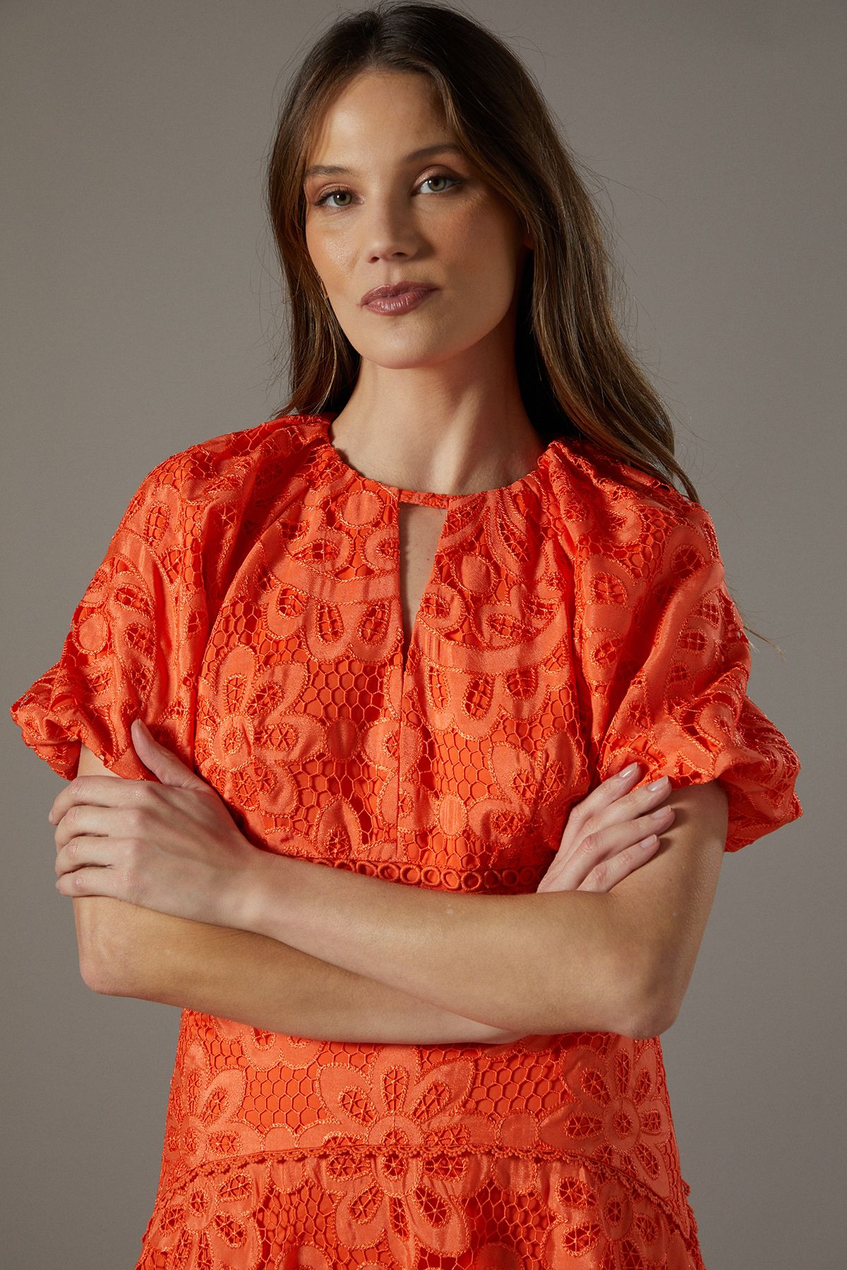 Coast Lace Detail High Low Midi Dress Orange image 4