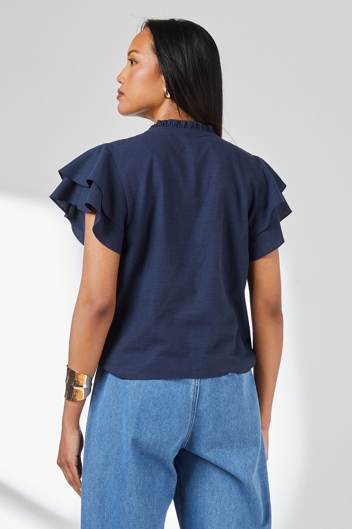 Principles Navy Bubble Hem Flute Sleeve Top Navy image 3