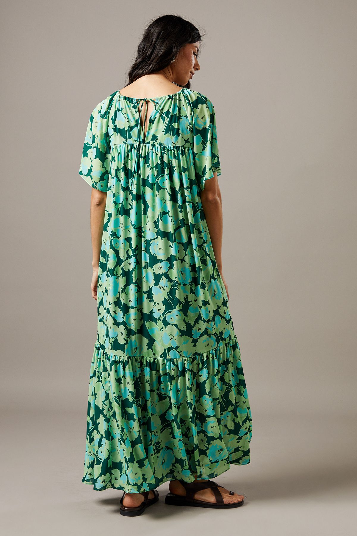Warehouse Chiffon Tier Smock Midi Dress Floral image 3