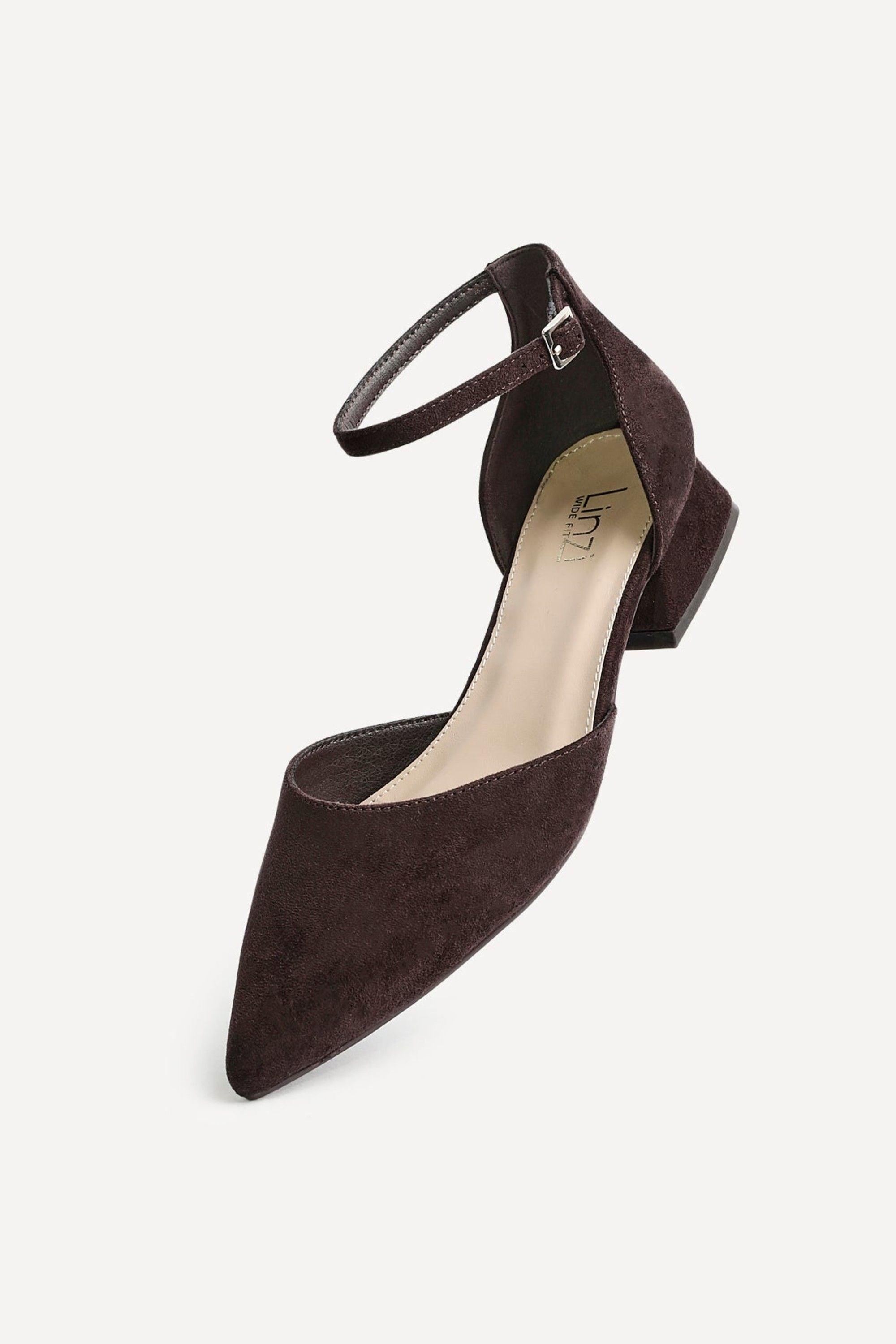 Linzi Dolly Wide Fit Brown Faux Suede Low Block Court Heel image 5