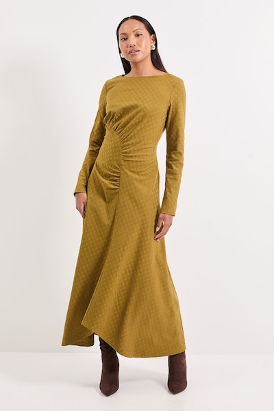 Principles Ruched Detail Textured Jersey Jacquard Maxi Dress Olive