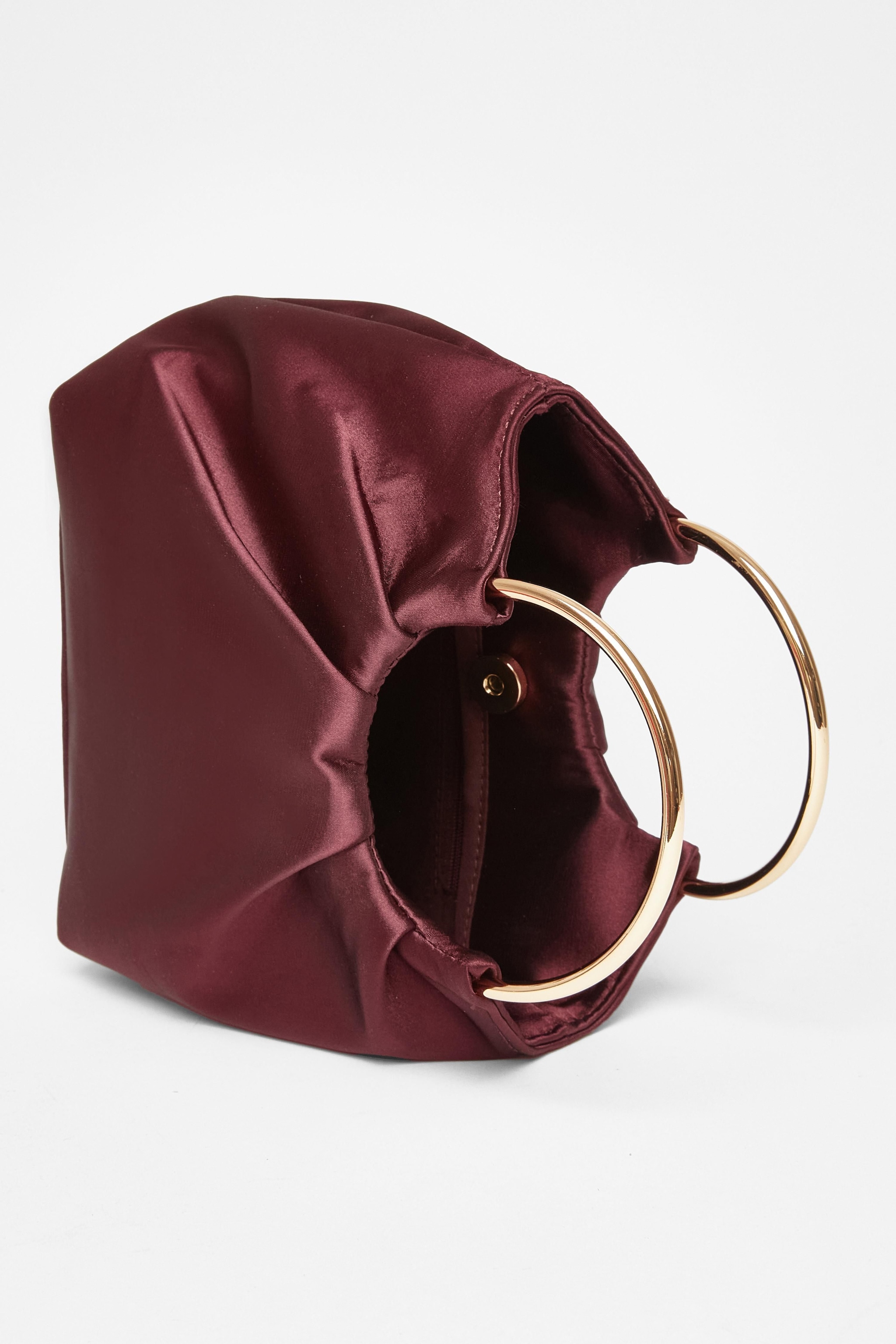 Quiz Burgundy Satin Pleated Top Handle Bag image 2