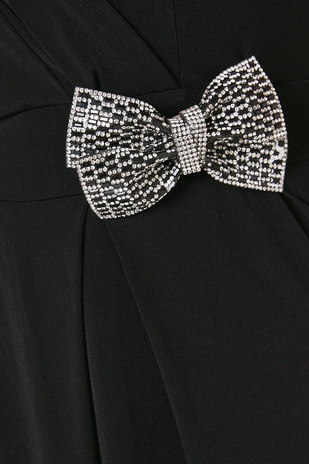 Coast Stretch Jersey Pleated Bodice Maxi Dress With Diamante Brooch Black image 5