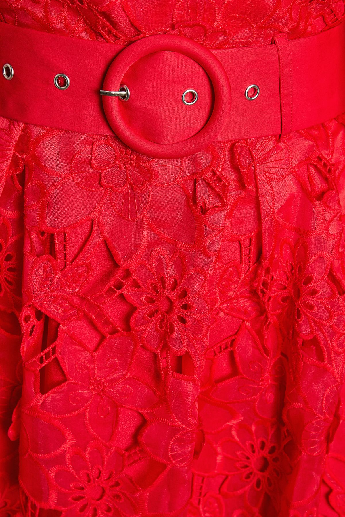 Coast Short Sleeve Full Skirted Lace Midi Dress Red image 5