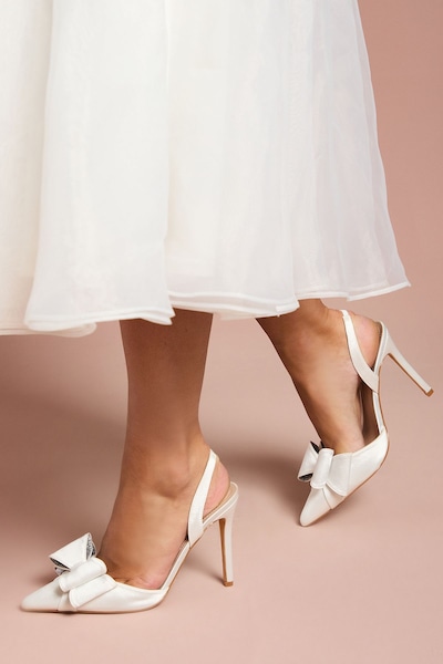 Coast Bridal Wide Fit Tamara Satin Bow Sling Back Stiletto Court Shoes White