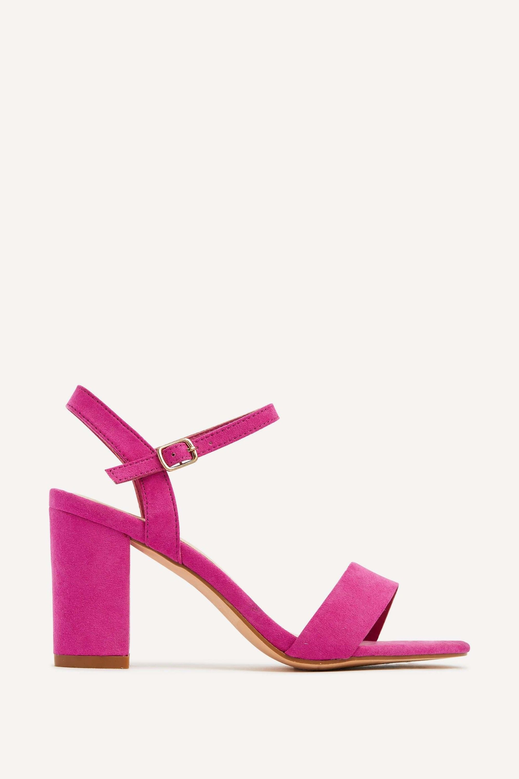 Linzi Skyline Pink Faux Suede Open Back Barely There Block Heeled Sandal