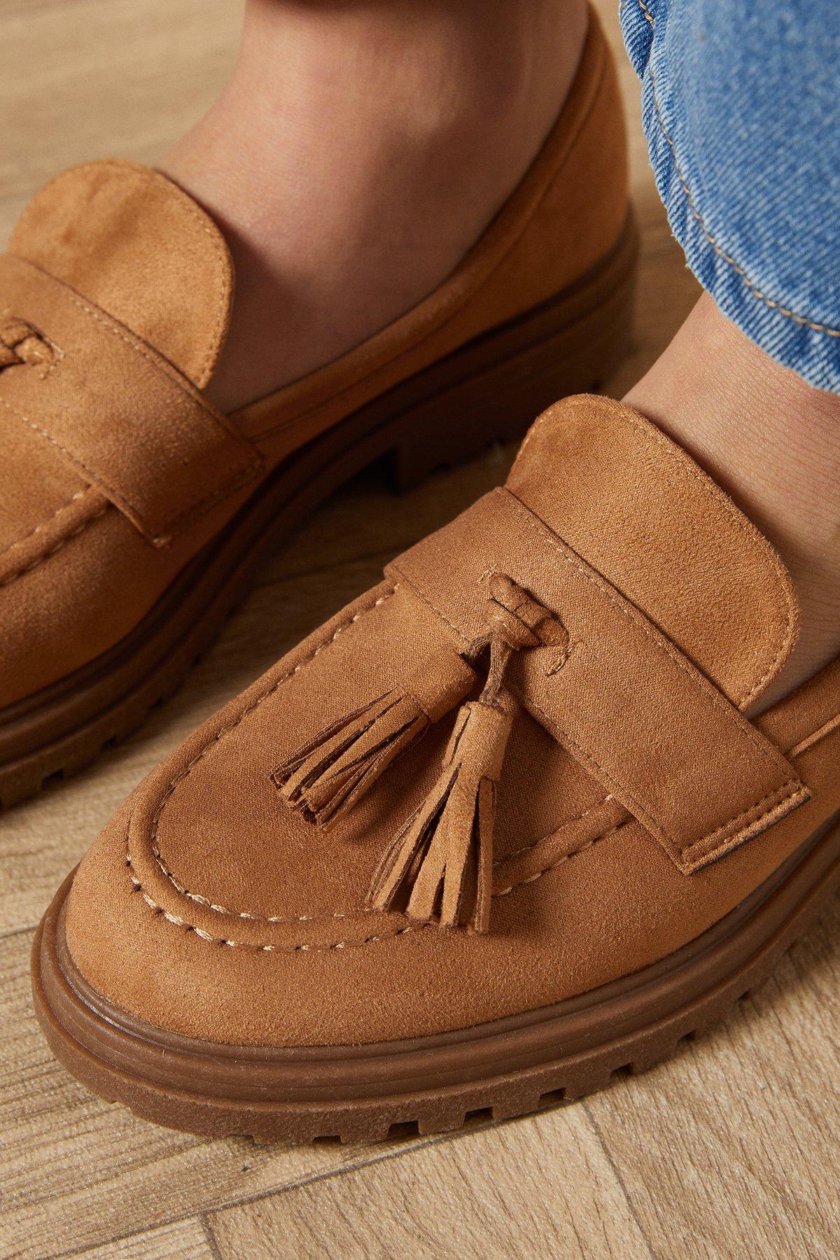 Oasis Barnie Faux Suede Tassel Chunky Loafers Tan image 4