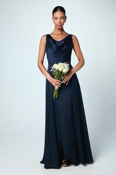 Coast Coast Honoured Sleeveless Cowl Neck Satin Maxi Bridesmaid Dress Navy