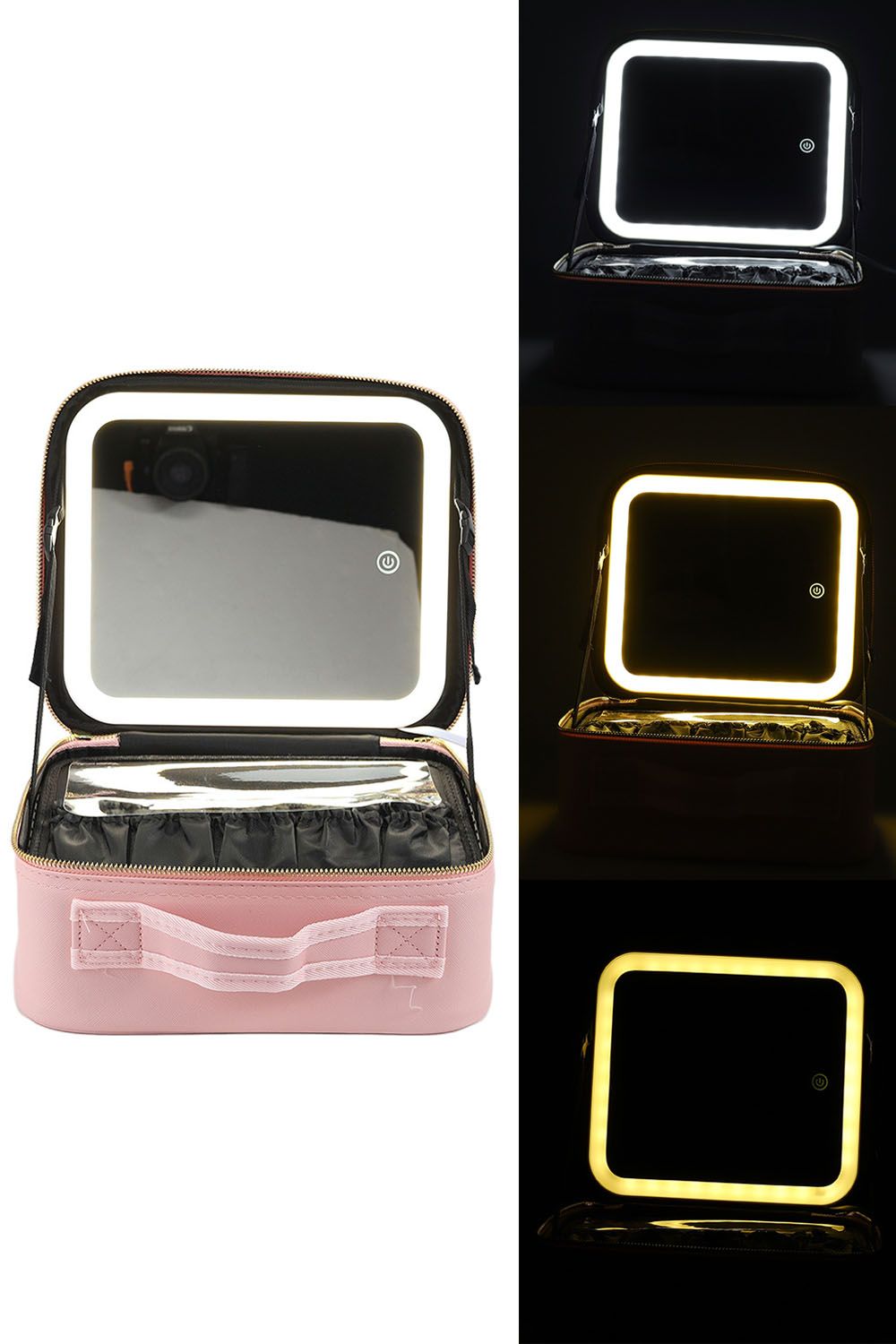Living and Home Makeup Storage Bag with Three Colour LED Mirror image 3