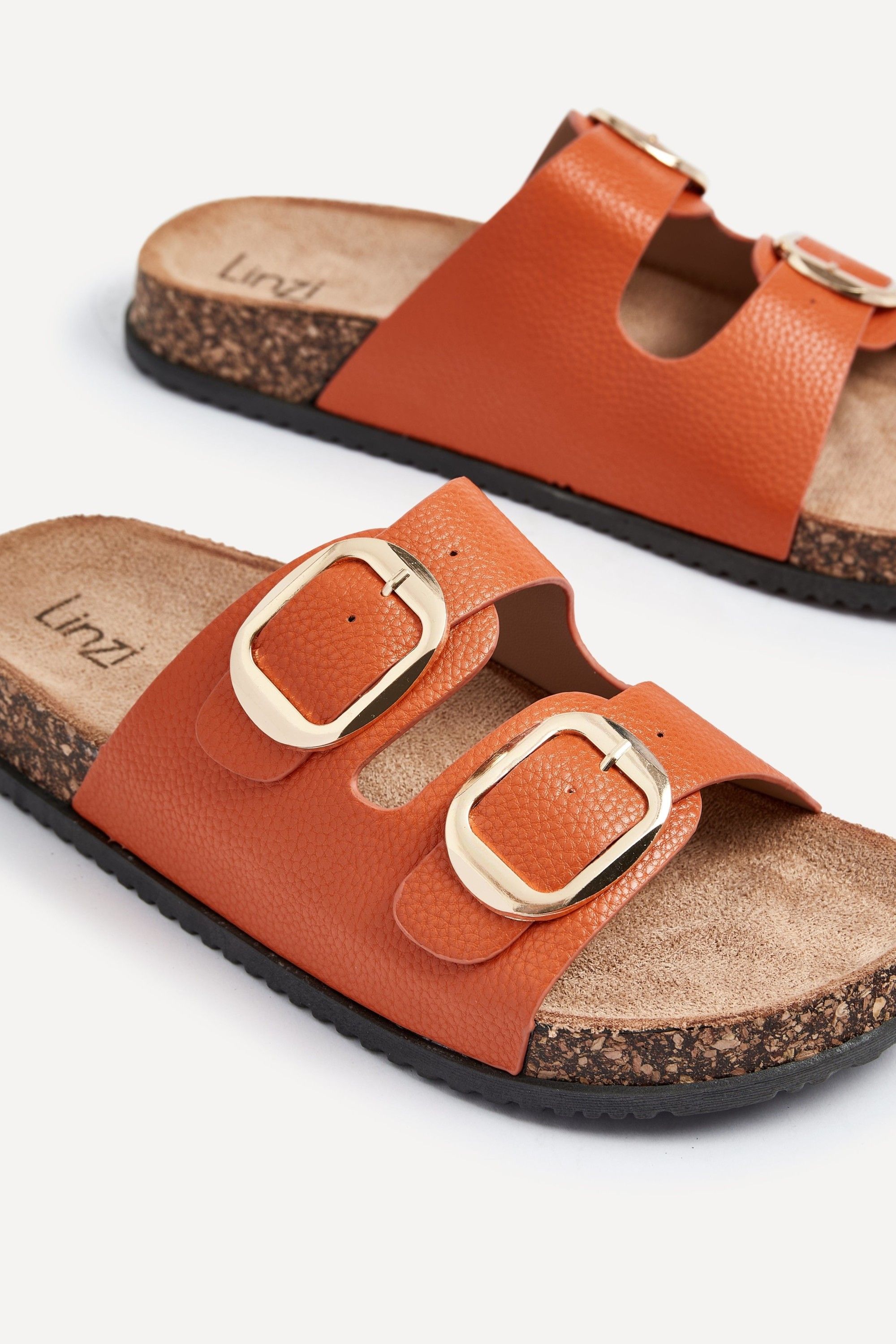 Linzi Tatum Orange Double Buckle Slider Sandals image 4