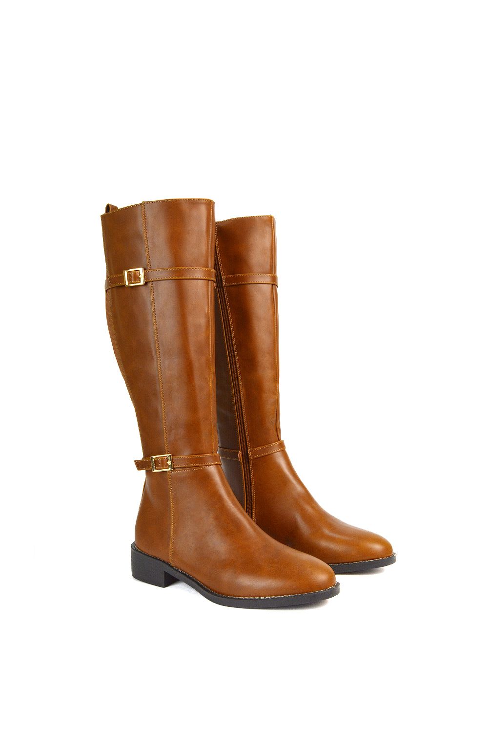 XY London 'Ellis' Flat Heel Stretch Knee High Long Boots With Buckle Details image 4