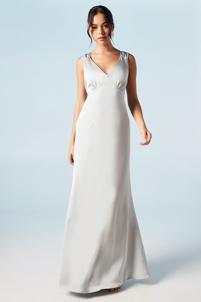 Coast Ruched Shoulder Satin Bridesmaid Dress Sage