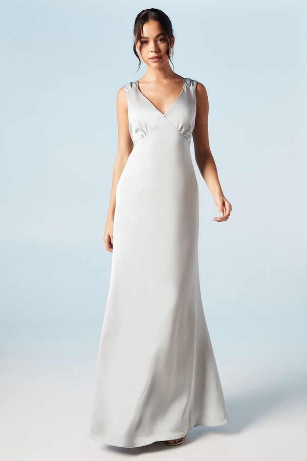 Coast Ruched Shoulder Satin Bridesmaid Dress Sage