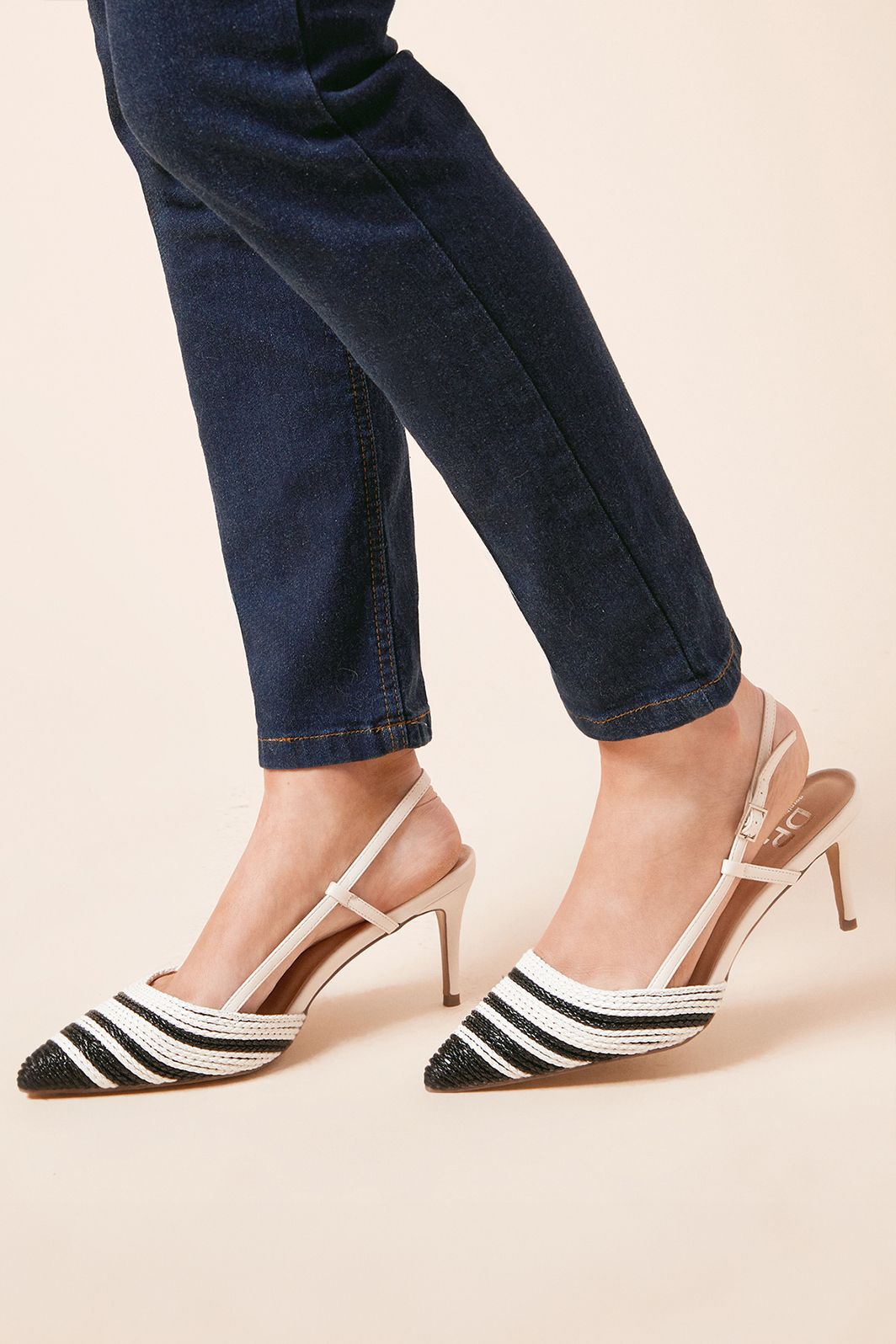 Dorothy Perkins Delight Faux Leather Two Tone Slingback Stiletto Court Shoes Mono image 2