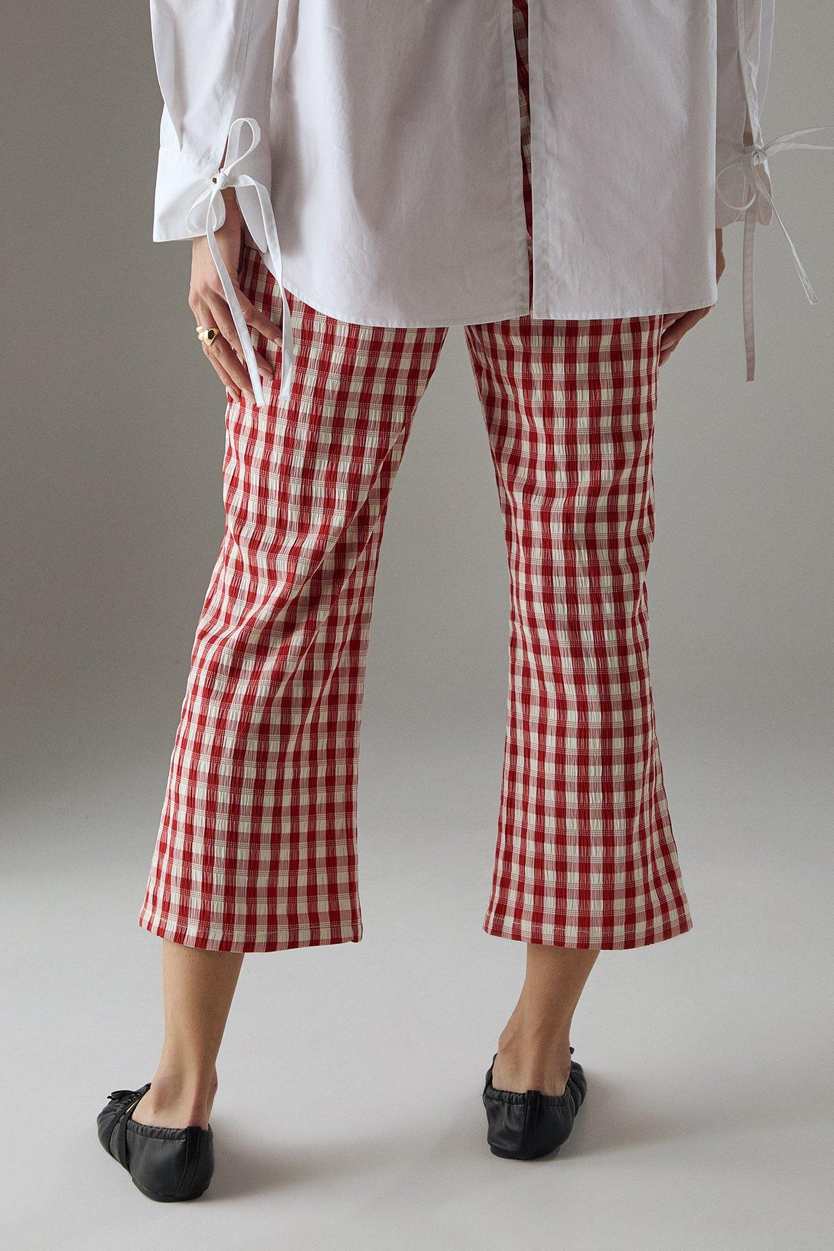 Warehouse Gingham High Waisted Cropped Trousers Red image 5