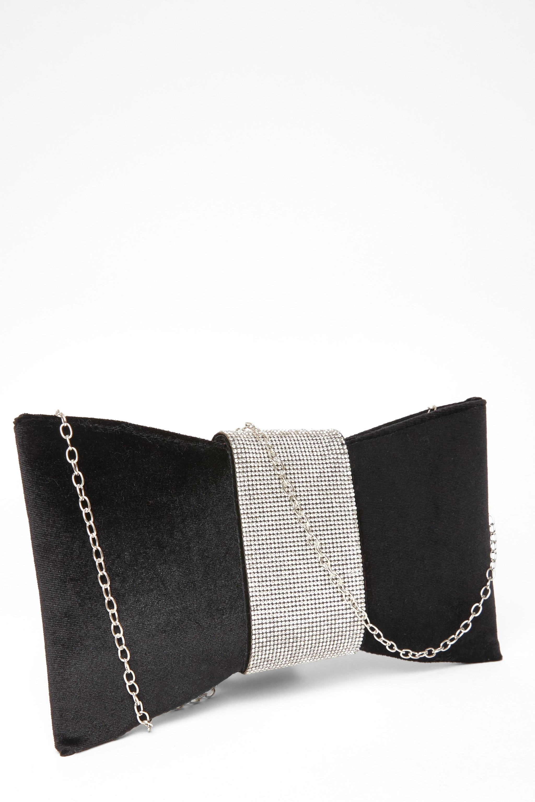Quiz Black Diamante Bow Clutch Bag image 4