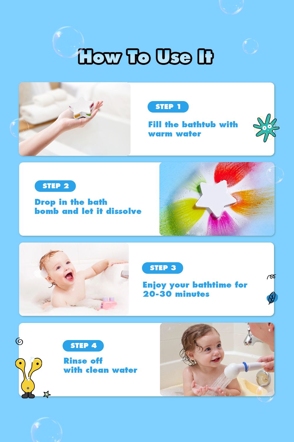 Living and Home 8Pcs Star Cloud Rainbow Bath Bomb Set image 6