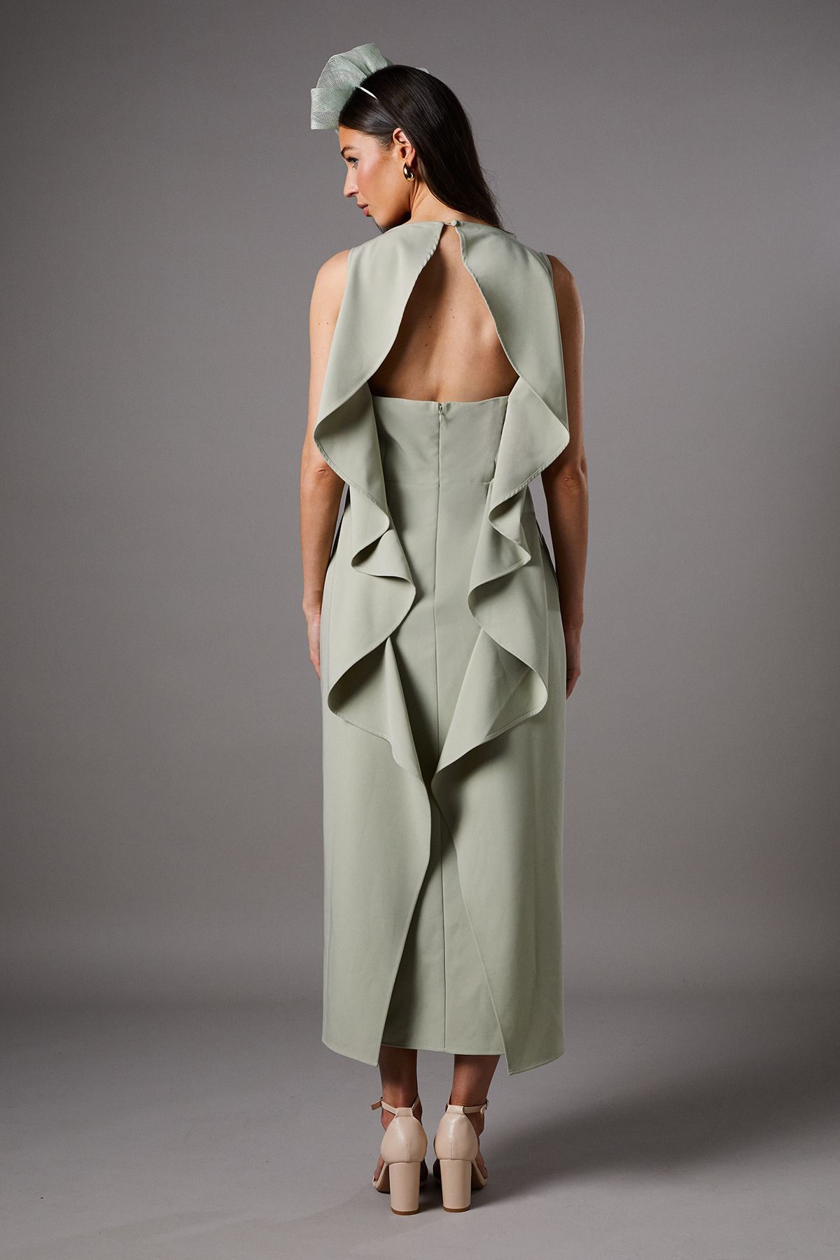 Coast V Neck Crepe Column Midi Dress Sage image 4