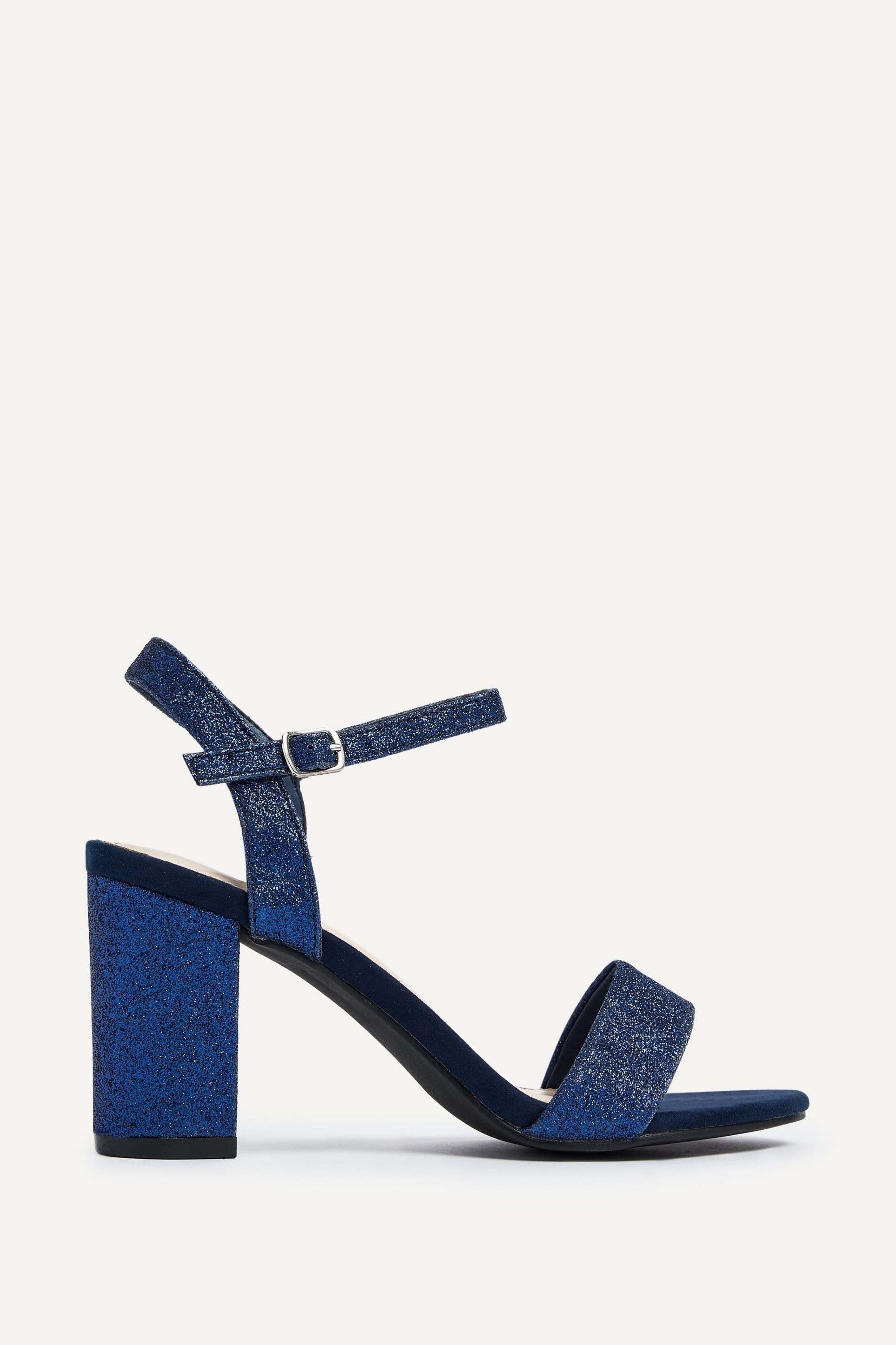 Linzi Skyline Navy Glitter Open Back Barely There Block Heeled Sandal