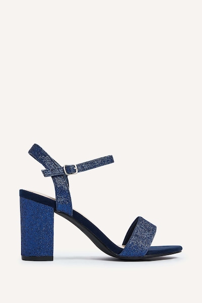 Linzi Skyline Navy Glitter Open Back Barely There Block Heeled Sandal
