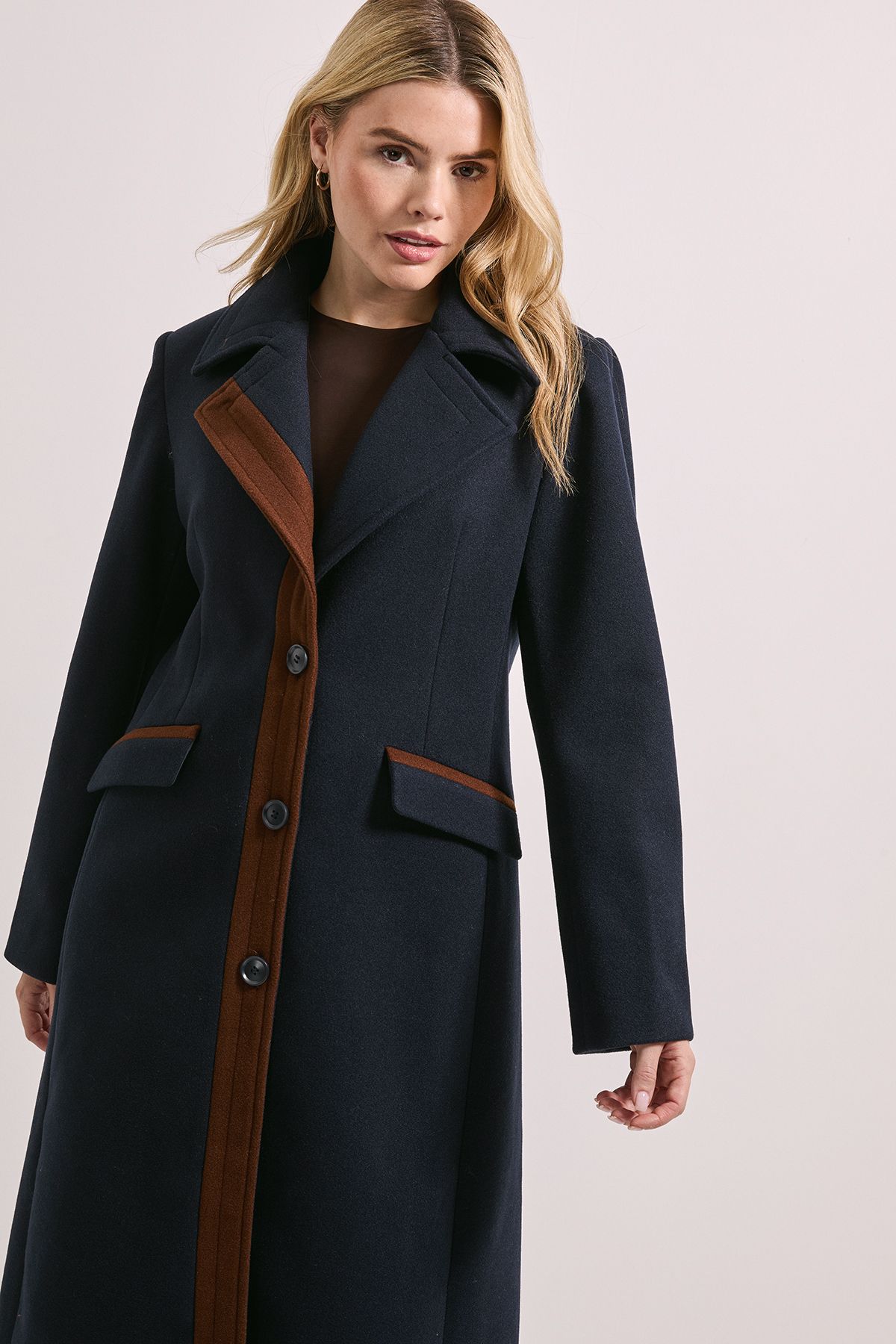 Dorothy Perkins Contrast Detail Single Breasted Midi Coat Navy image 2