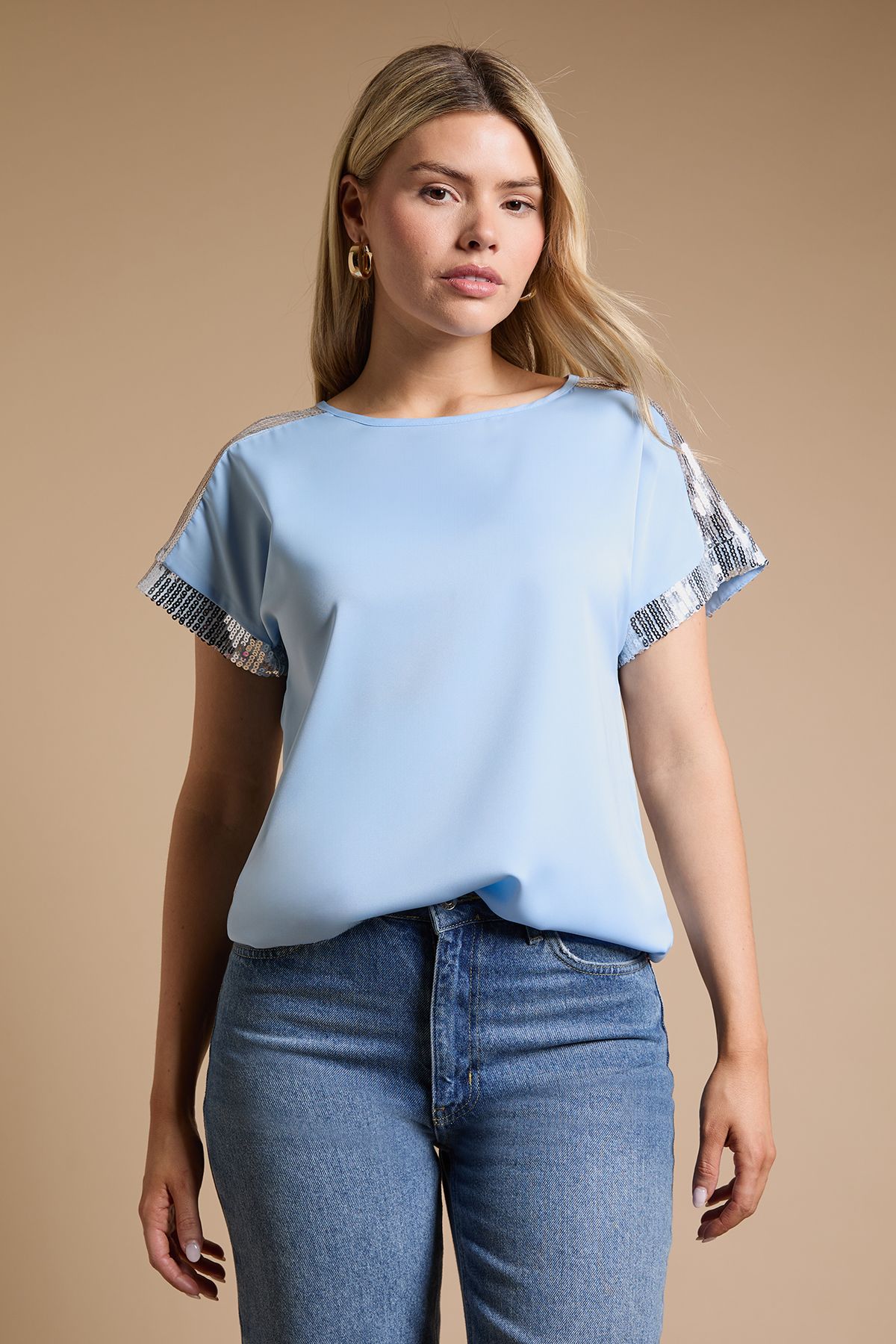 Dorothy Perkins Short Sleeve T-Shirt Sequin Blouse Pale Blue