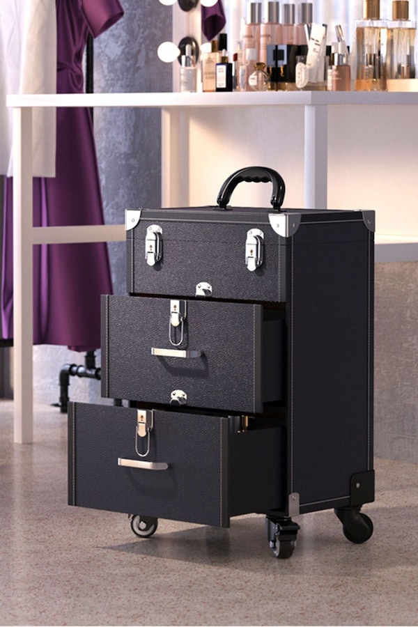 Living and Home Professional 3-in-1 Rolling Cosmetic Cases Makeup Trolley Nail Luggage Storage Organizer