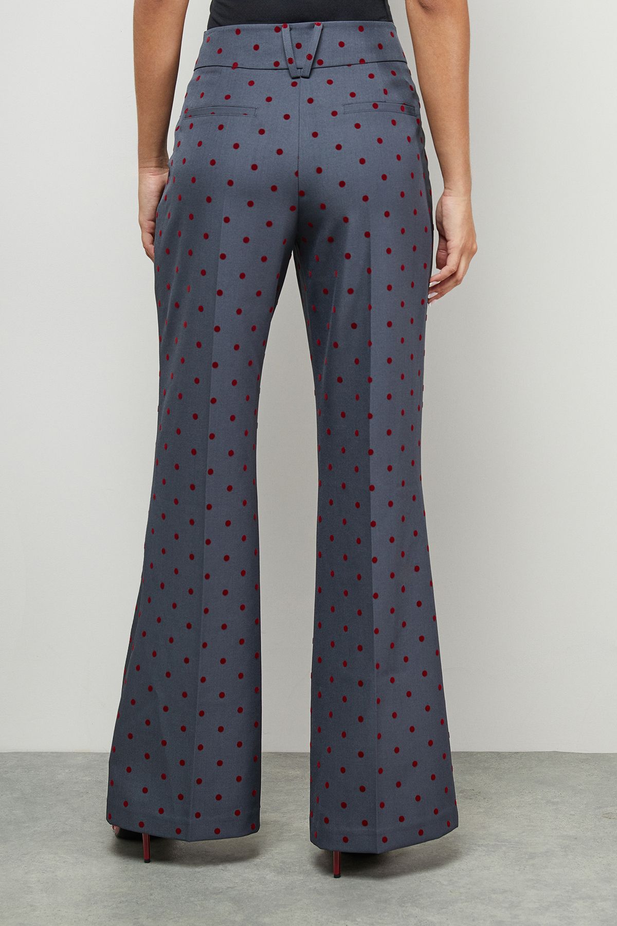 Warehouse Burgundy Velvet Spot High Waist Deep Waistband Trouser Co-Ord Grey image 3