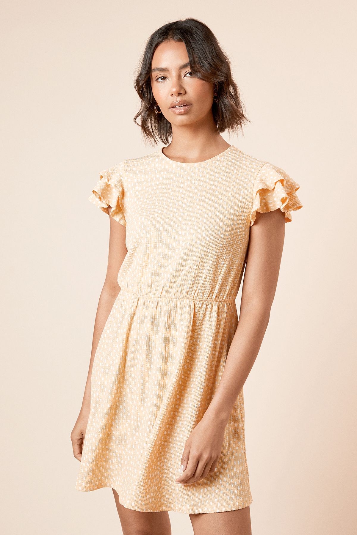 Dorothy Perkins Yellow Spot Double Angel Sleeve Jersey Mini Dress Yellow image 2