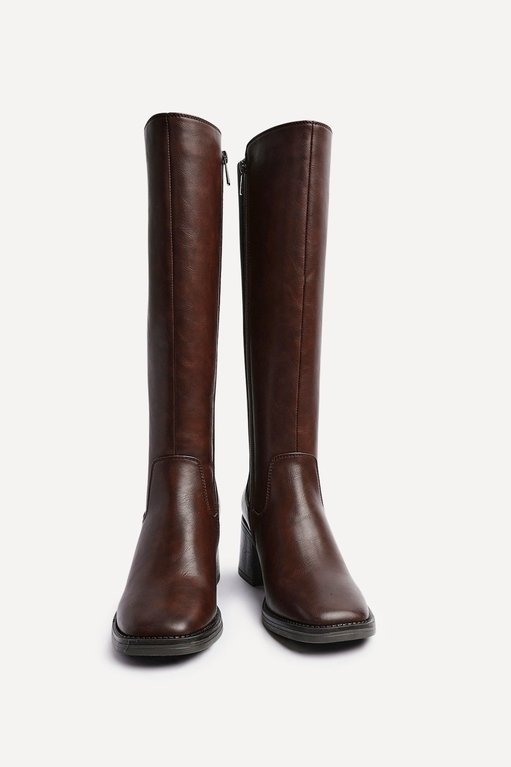 Linzi Reason Brown Faux Leather Block Heel High Leg Boot image 3