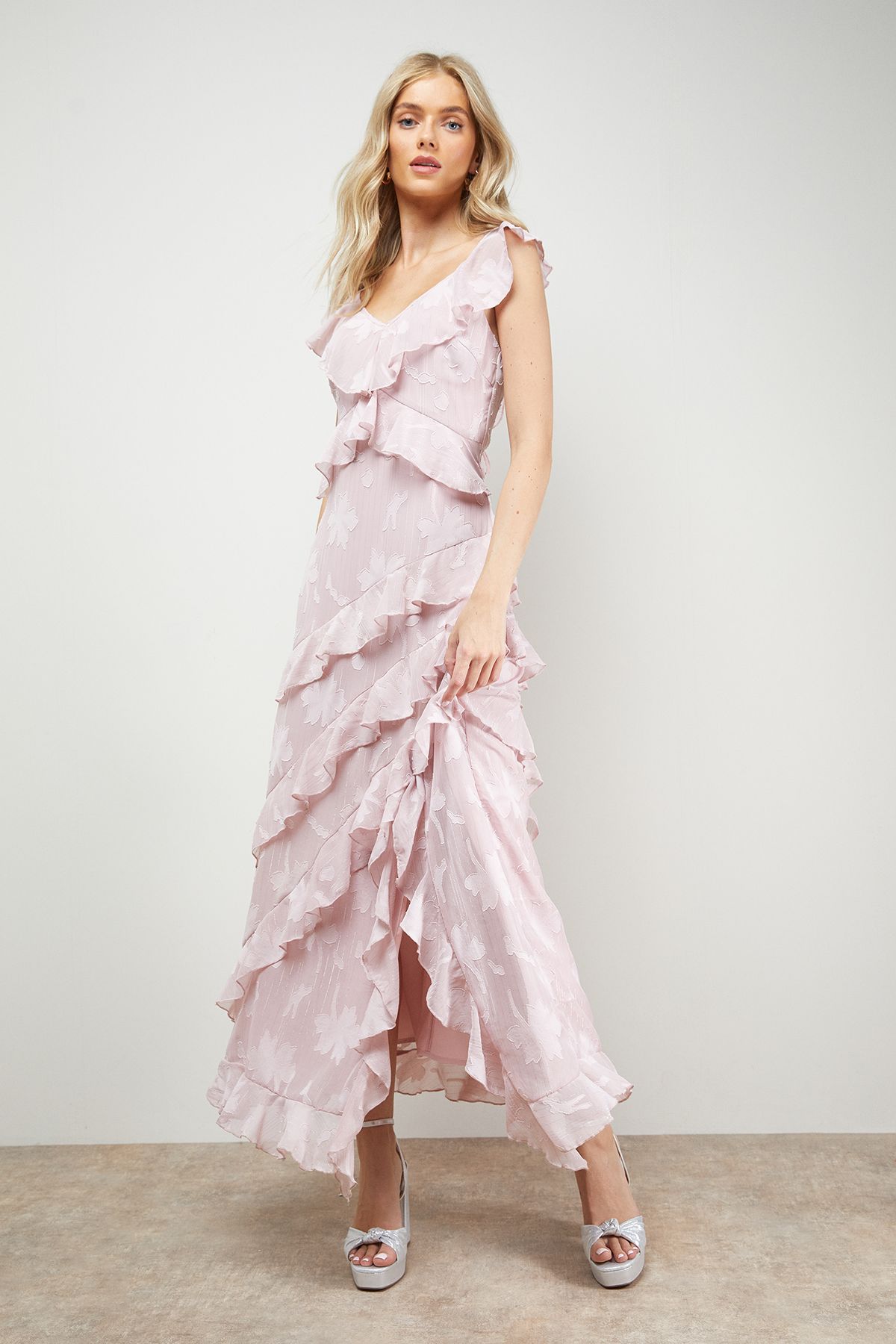 Oasis Melody Metallic Textile Knotted Platform High Block Heel Sandals Silver image 2