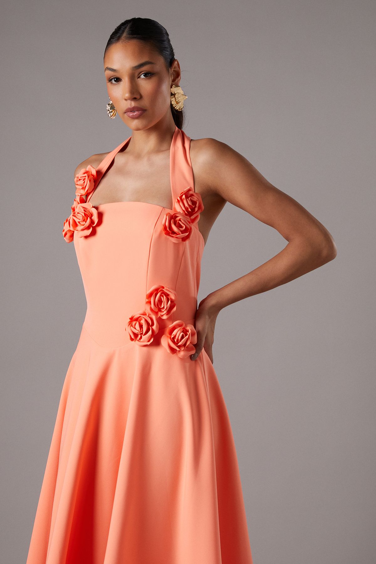 Coast Rosette Halter Midi Dress Peach image 2