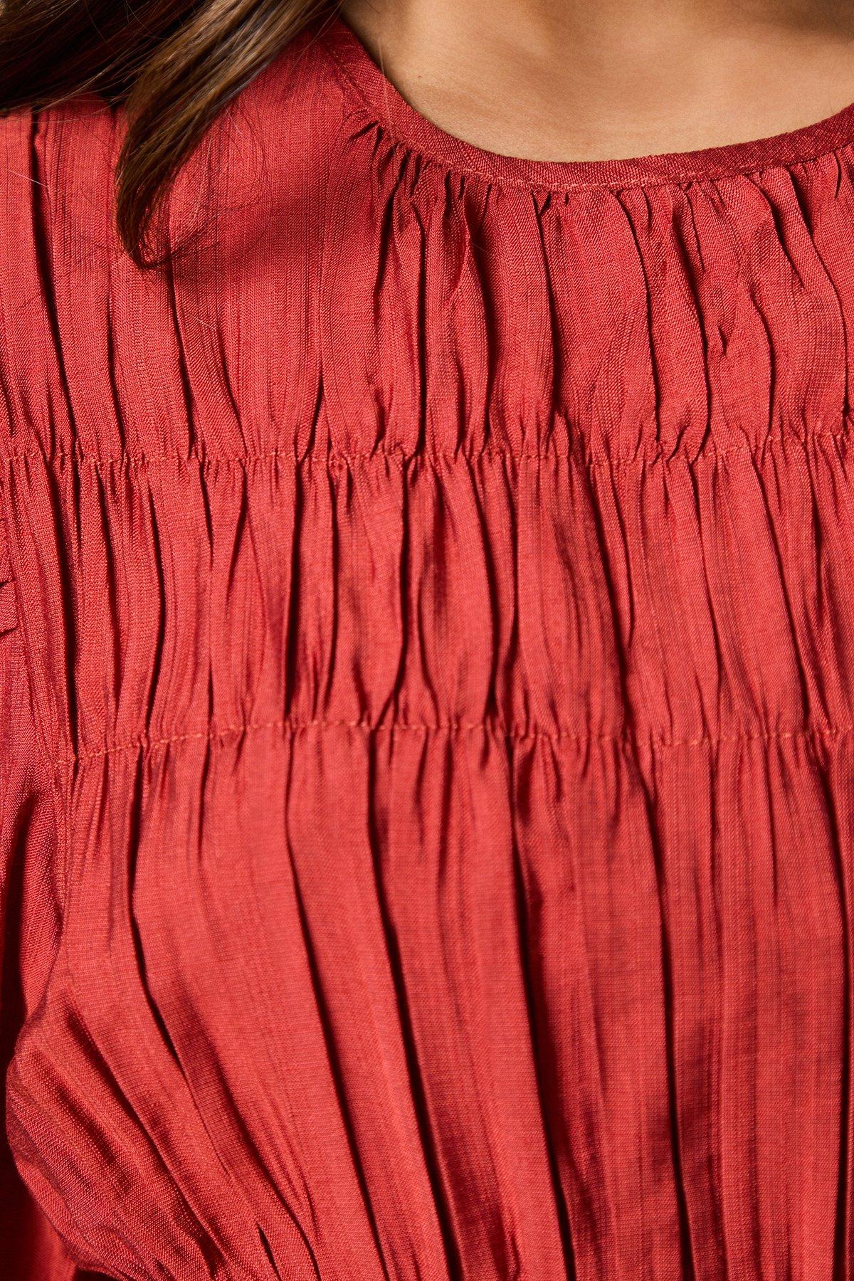 Oasis Petite Shirred Bodice Puff Sleeve Midi Dress Brick image 5