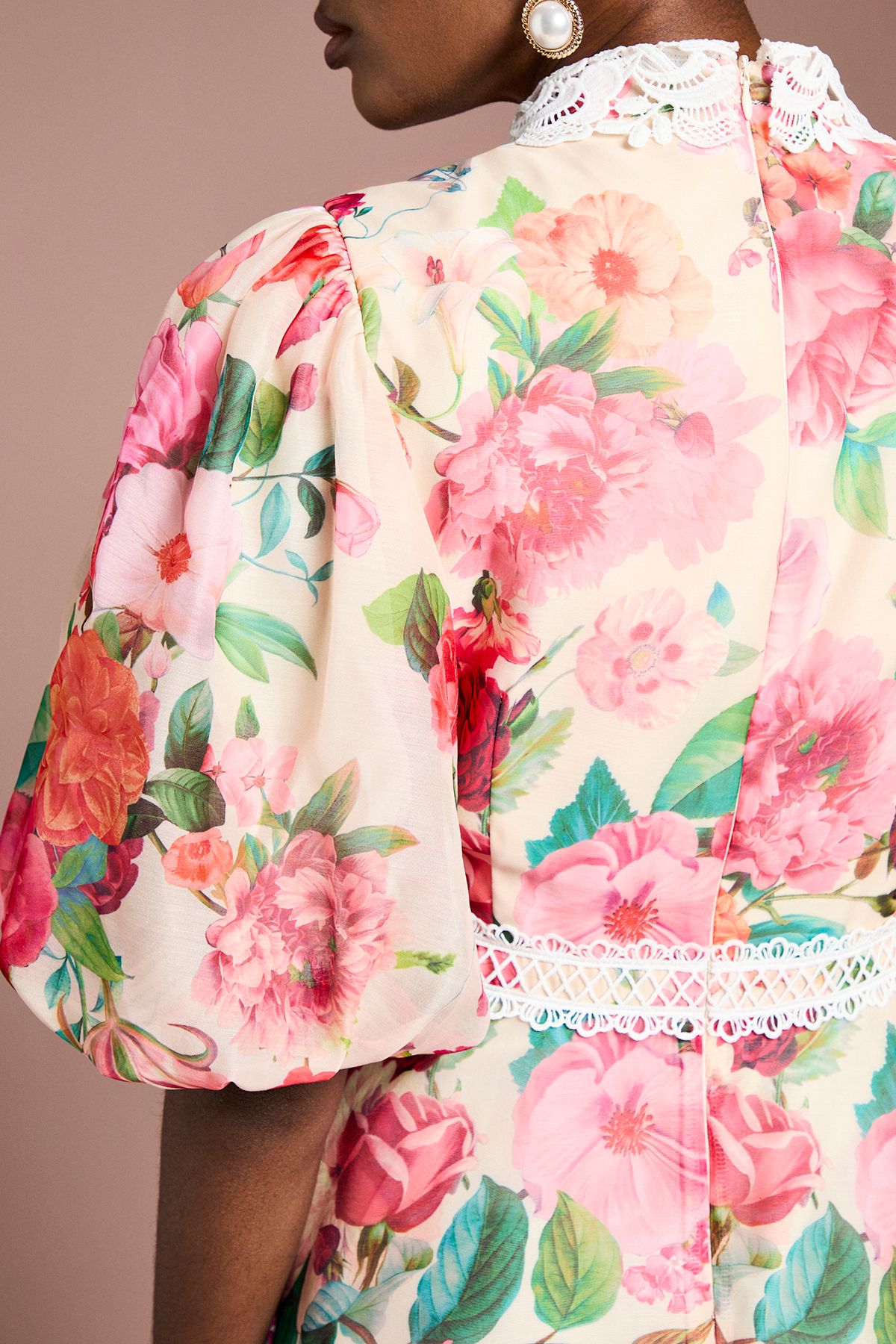 Coast Lace Trim Collared Printed Organza Mini Dress Ivory image 5