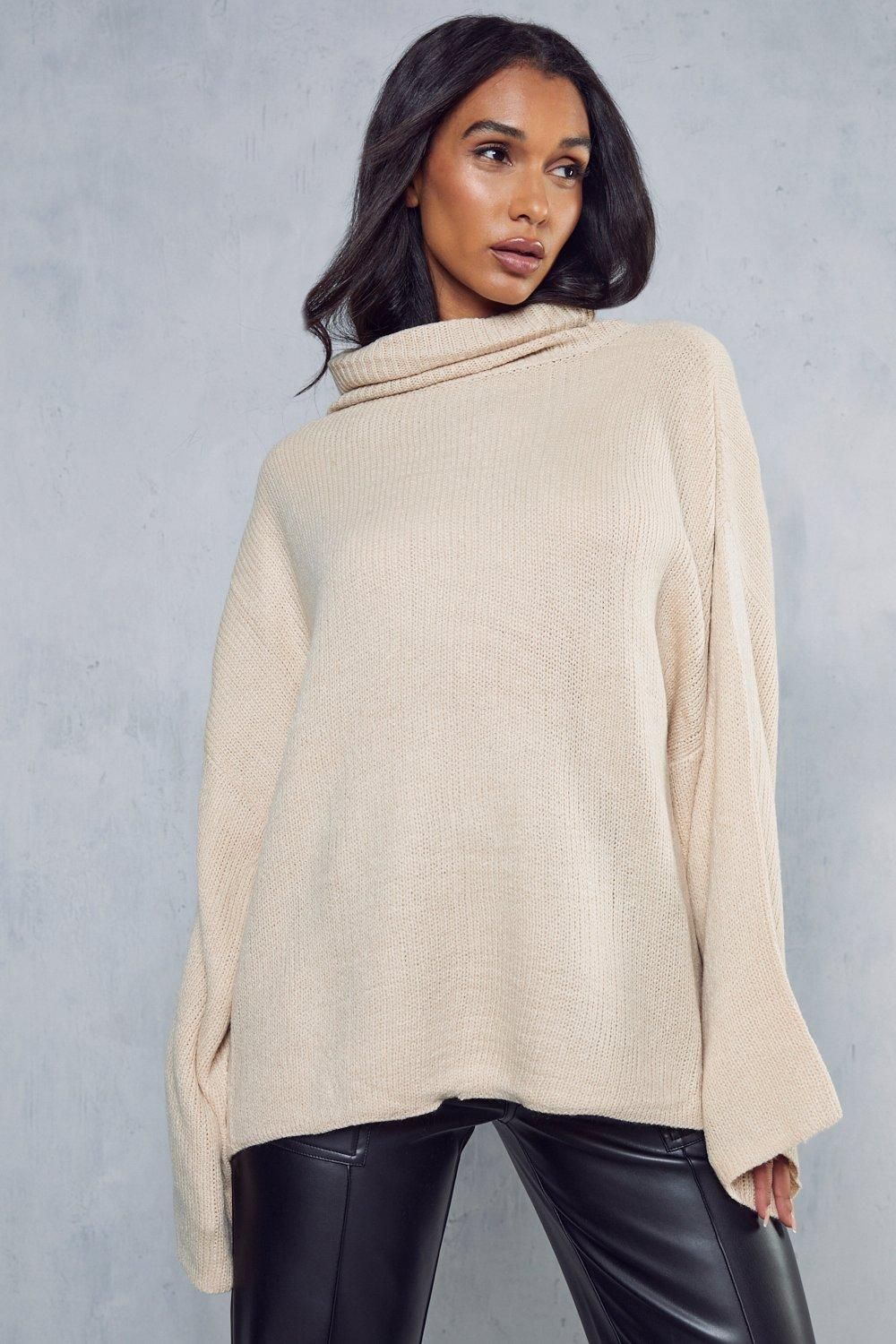 MissPap Oversized Turtle Neck Jumper Stone image 1