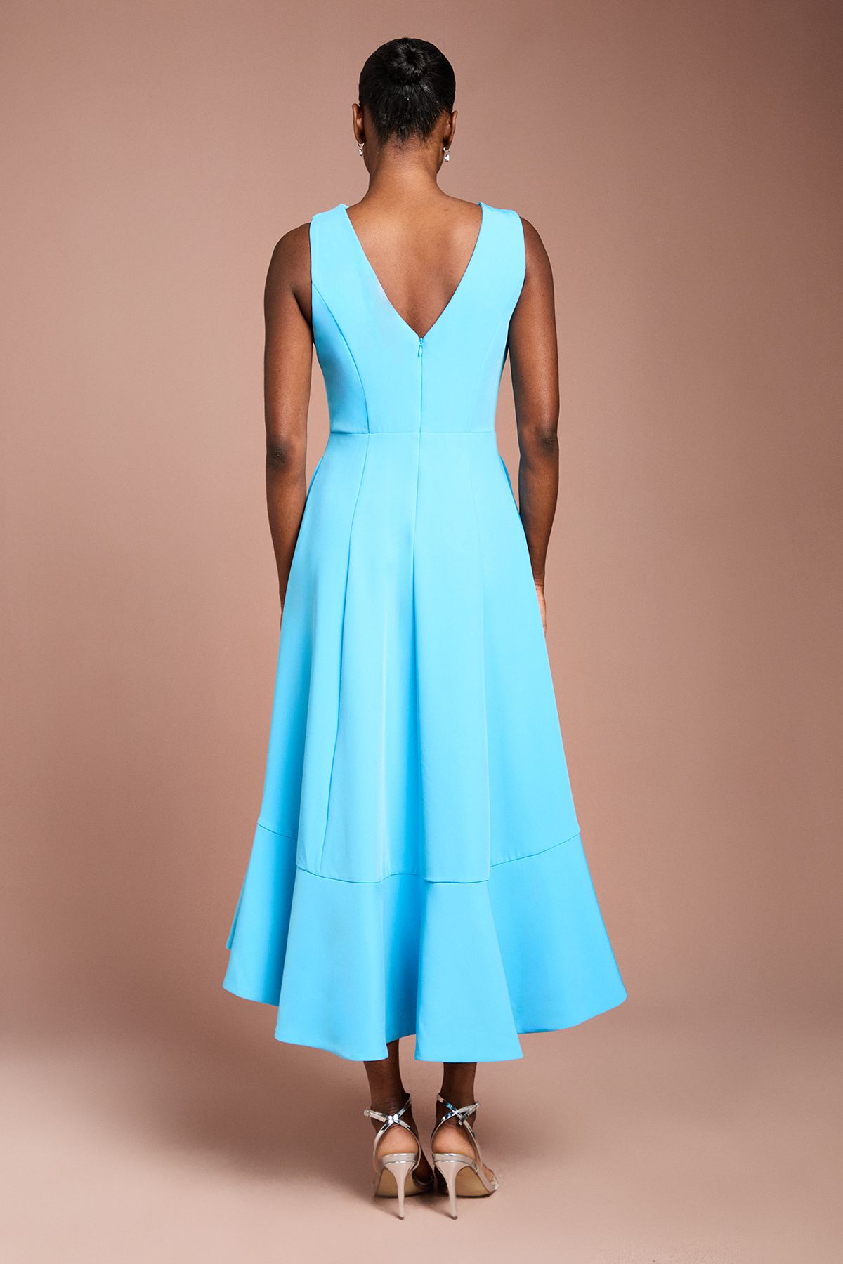 Coast Crepe Ruffle Dress With Low Back Blue image 3