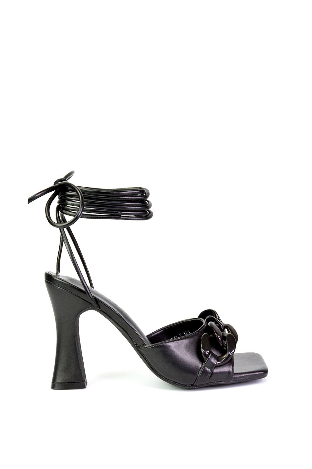 XY London 'Rhegan' Lace Up Chain Detail Square Toe Block High Heel Sandals