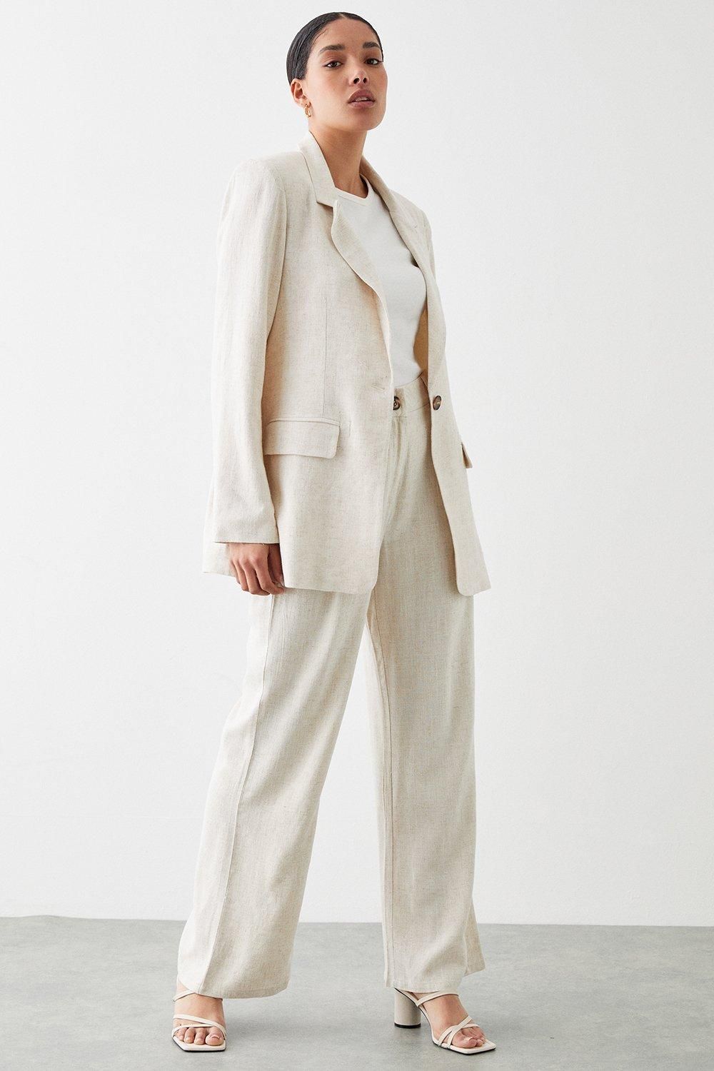 Dorothy Perkins Linen Blend Single Breasted Blazer Stone image 2