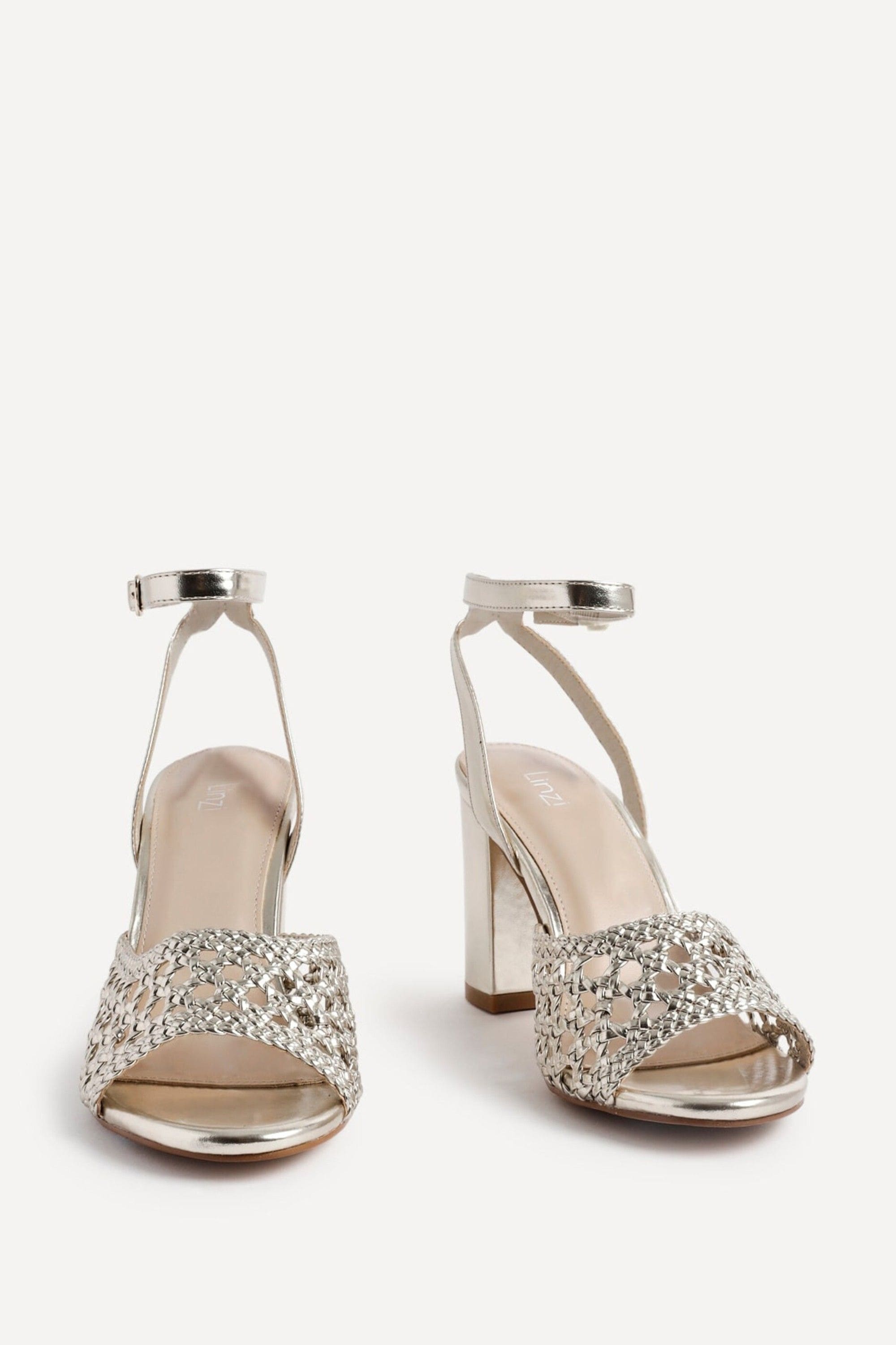 Linzi Bridget Gold Faux Leather Handwoven Block Heeled Sandals image 3