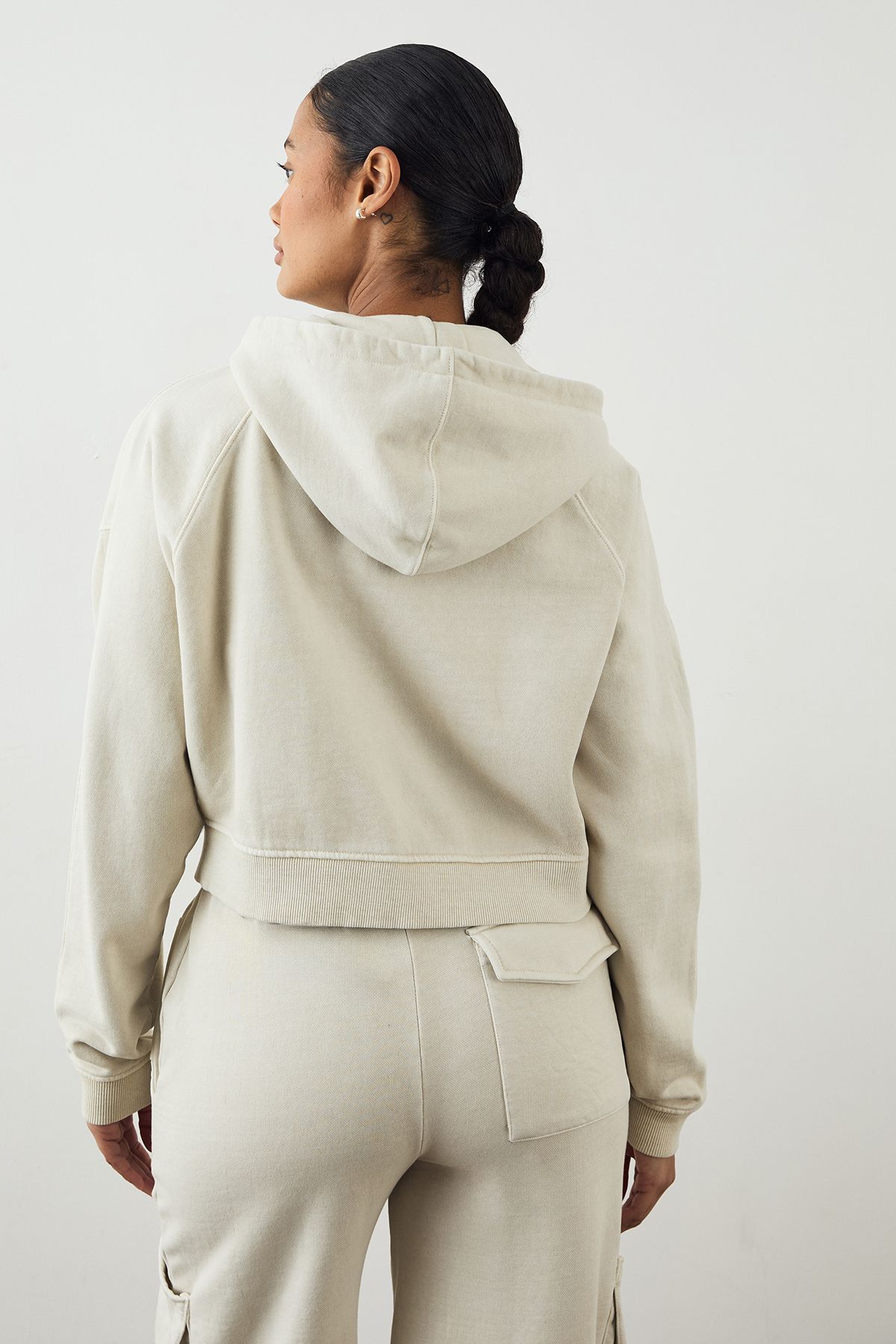 DSGN Studio DSGN Studio Premium Heavyweight Washed Boxy Zip Through Hoodie Ecru image 2