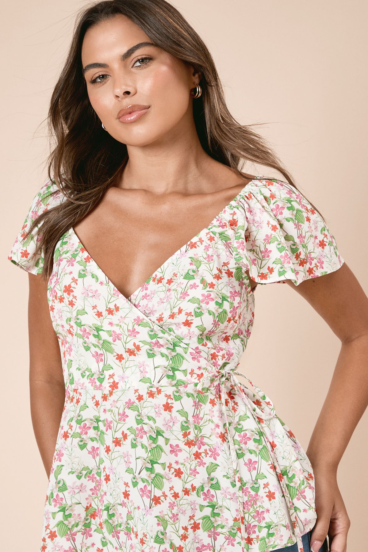 Dorothy Perkins Floral Wrap Front Frill Sleeve Blouse Floral image 3