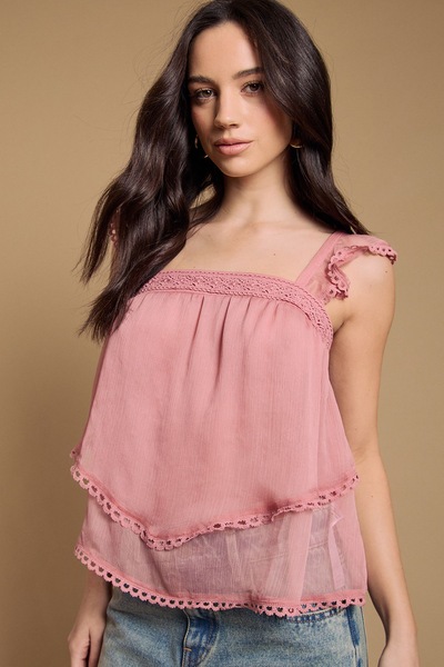 Oasis Tiered Frill Sleeve Western Cami Top Blushed Pink